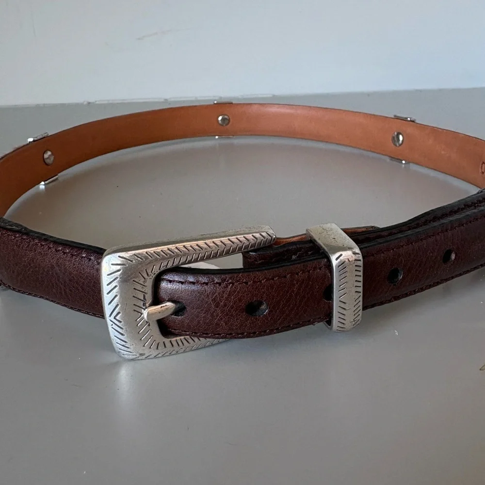 Brighton Haircalf Leather Belt Multicolor Brown Red Black Silver Buckle Size 30